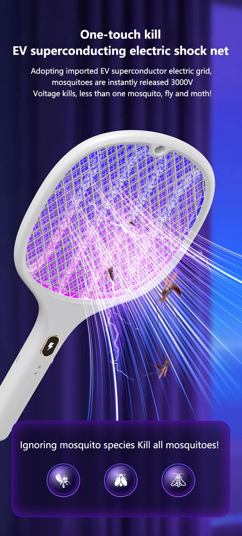 3-in-1 Multifunktions-Insektenfänger-Schläger, USB-aufladbar, Mückenvernichter, sicherer elektrischer Mückenfänger, Schädlingsbekämpfungszubehör – Detail 4