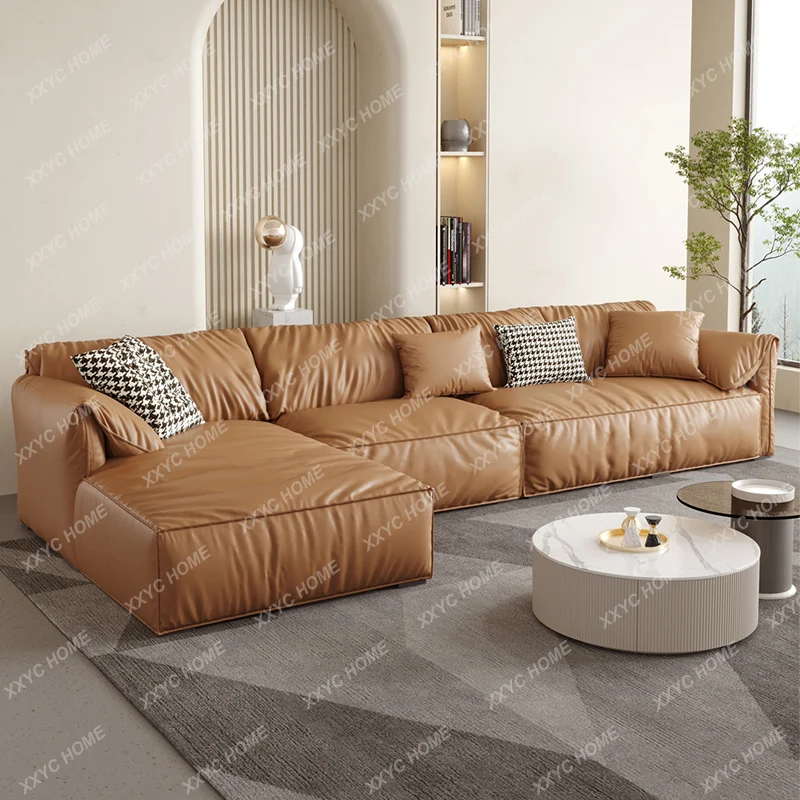 Leather Sofa Italian Living Room Modern Minimalist Corner Large and Small Apartment Type First Layer Cowhide