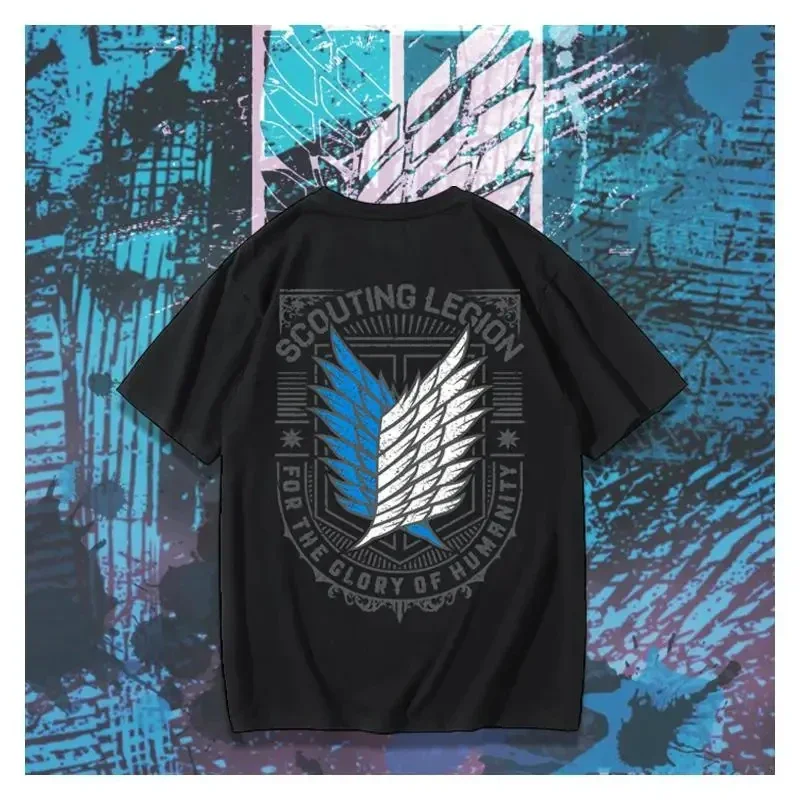 

Attack Titan Women T-shirt with "Wings of Freedom" Animation Peripheral Retro Short-sleeved Couple Pure Print Harajuku