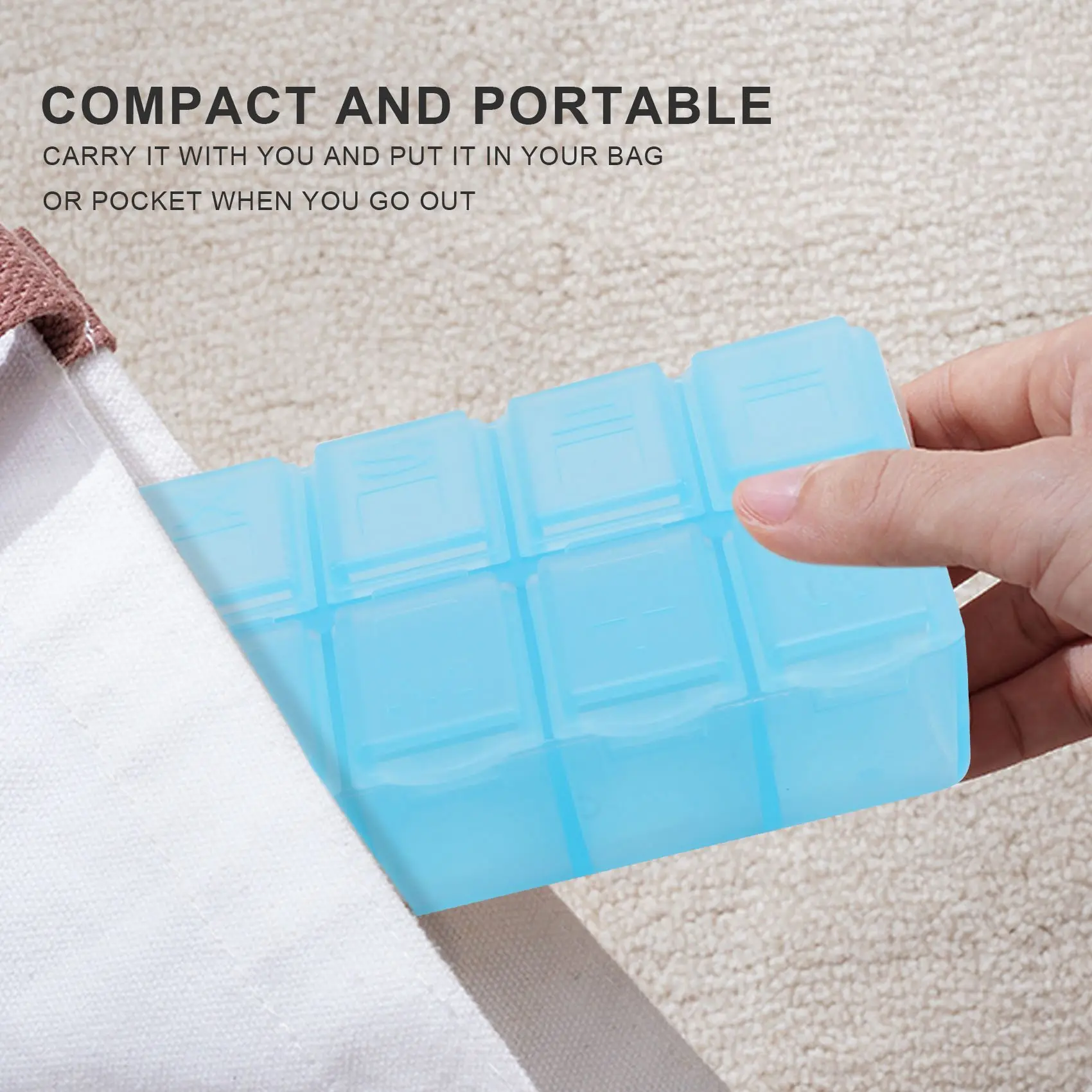 Y02AP Pastillero rectangular de plástico con 8 compartimentos, 7 días, azul