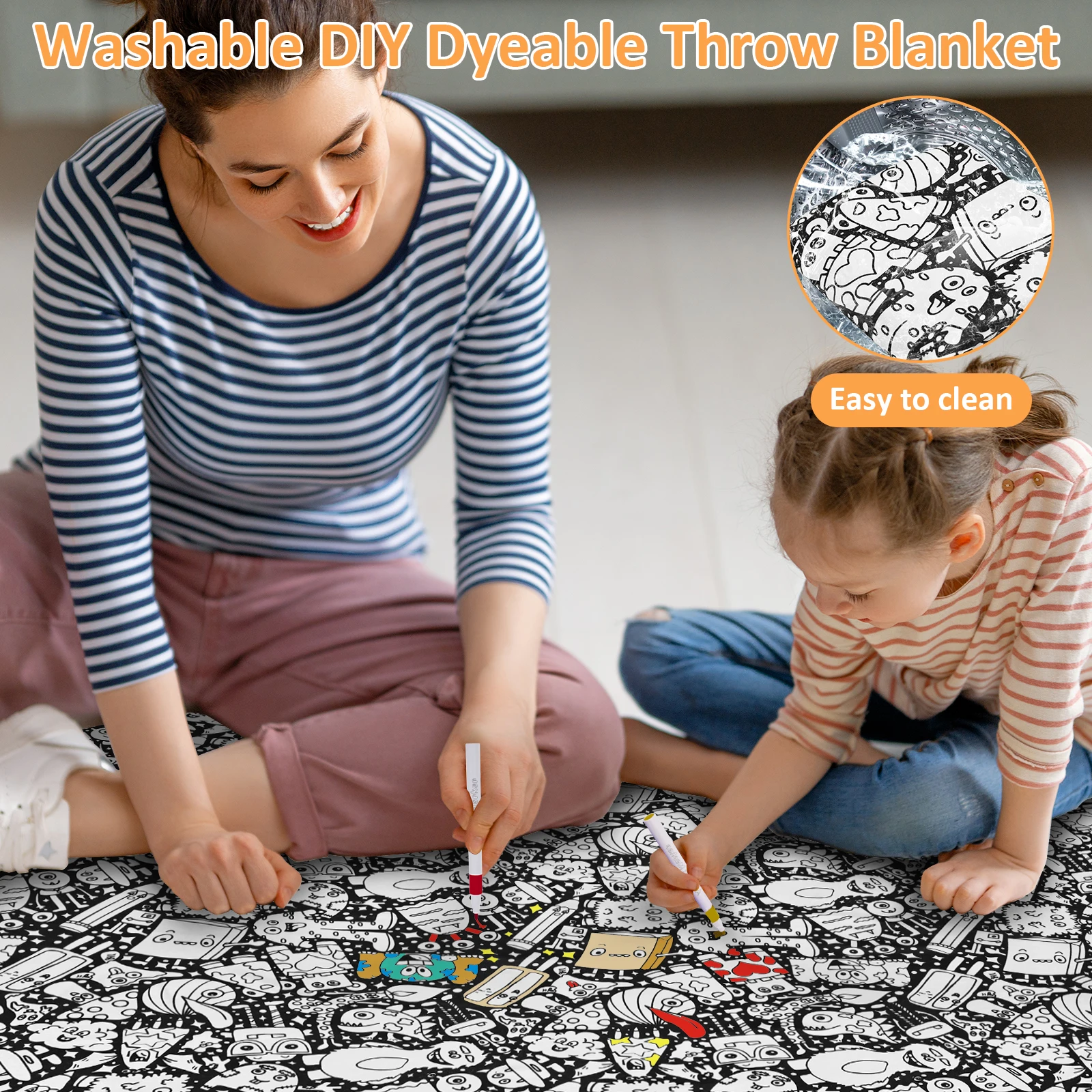 DIY-Maltdecke mit 24 farbigen Marker, Decke mit kreativem Personalisierungsmuster, Stressabbau, einzigartiges Farbkunst-Dekor, Geschenk – Detail 6