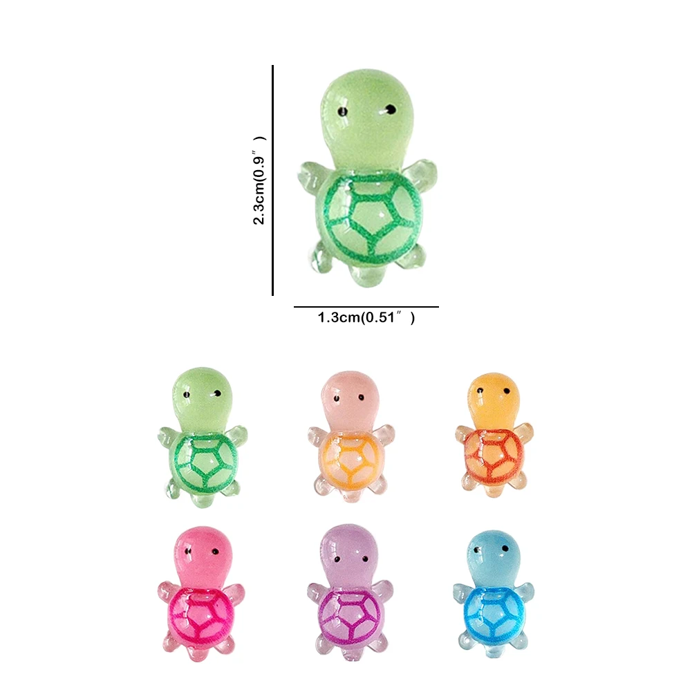 100 pçs luminoso mini tartarugas de resina mini animais de resina estatuetas de tartarugas marinhas para jardim de fadas micro paisagismo decoração