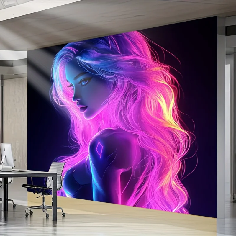 VIKAMA Cyberpunk Girl Tapestry, Neon Psychedelic-Style Wall Hanging, Hung On The Wall Of The Dormitory Game Room