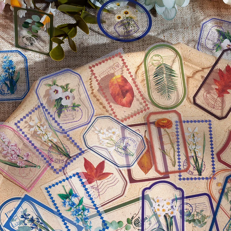 Autocollants plantes et fleurs vintage pour animaux de compagnie, paquet transparent, imperméable, décoratif, matériel de scrapbooking, journal, album, 30 pièces