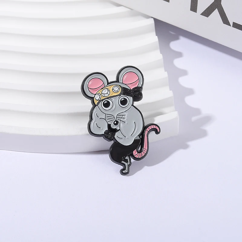 Funny Muscle Ninja Mouse Enamel Pin Cartoon Gym Strong Rat Animal Brooch Lapel Badge Jewelry Gift for Workout Enthusiast Friends