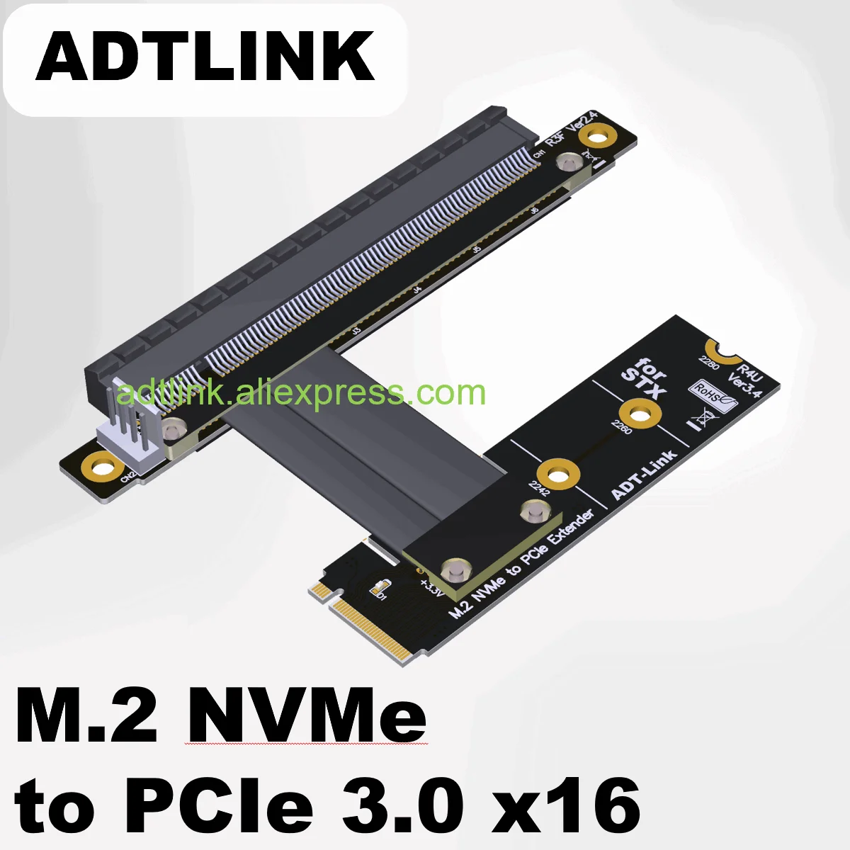 ADTLINK M.2 NVME إلى PCIe 3.0 x16 كابل الناهض M.2 NGFF NVMe STX اللوحة الأم بطاقة الرسومات تمديد Gen3.0 M.2 إلى X16 محول