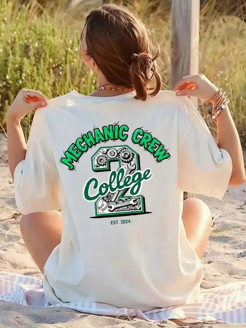 

Женская футболка Mechanical College No Летний повседневный топ в стиле отпуска с 2-х шестеренным ключом и принтом