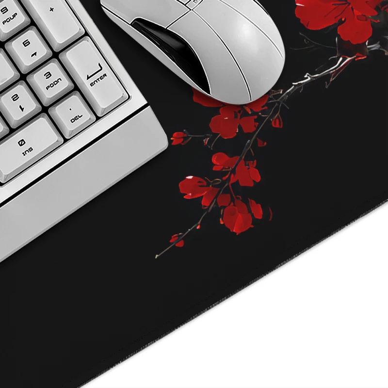 Mouse Pad Black Red Cherry Blossoms Gamer printon demand New Large HD Mousepad XXL keyboard pad Carpet Non-Slip Office Mice Pad
