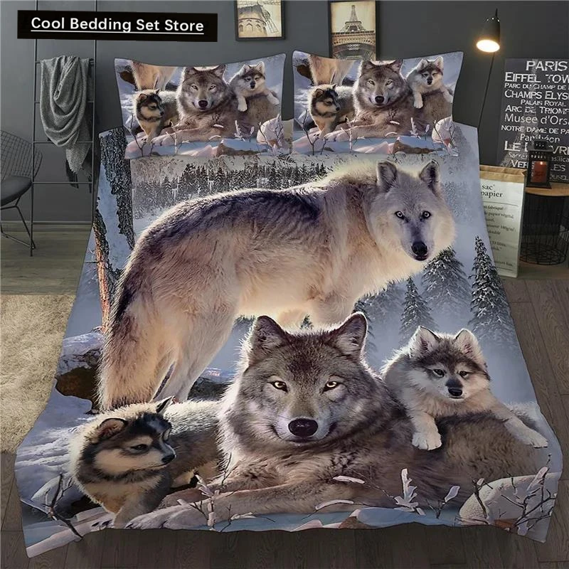 

3D Printed Bedding Set Snow Wolf Animal Single Double Queen King Duvet Cover Set Twin Full Size Bedclothes For Child Kid Adult