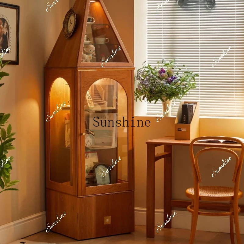 Retro display cabinet cherry wood solid wood rotating bookshelf figure corner cabinet FT