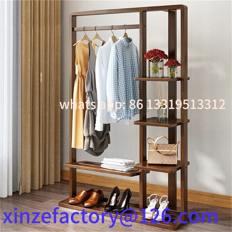 

Customizable 3-in-1 Bamboo Foyer Rack, Hanger with Shelf and Shoe Stool, Heavy Duty Clothing Organizer with Suspension Rack