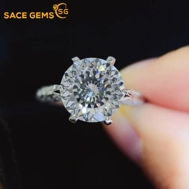 

SACE GEMS Классическое 5-каратное женское кольцо Moissantie цвета D, кольцо из 100% стерлингового серебра 925 пробы, кольцо на свадьбу, свидание, юбилей, ювелирные изделия, подарки