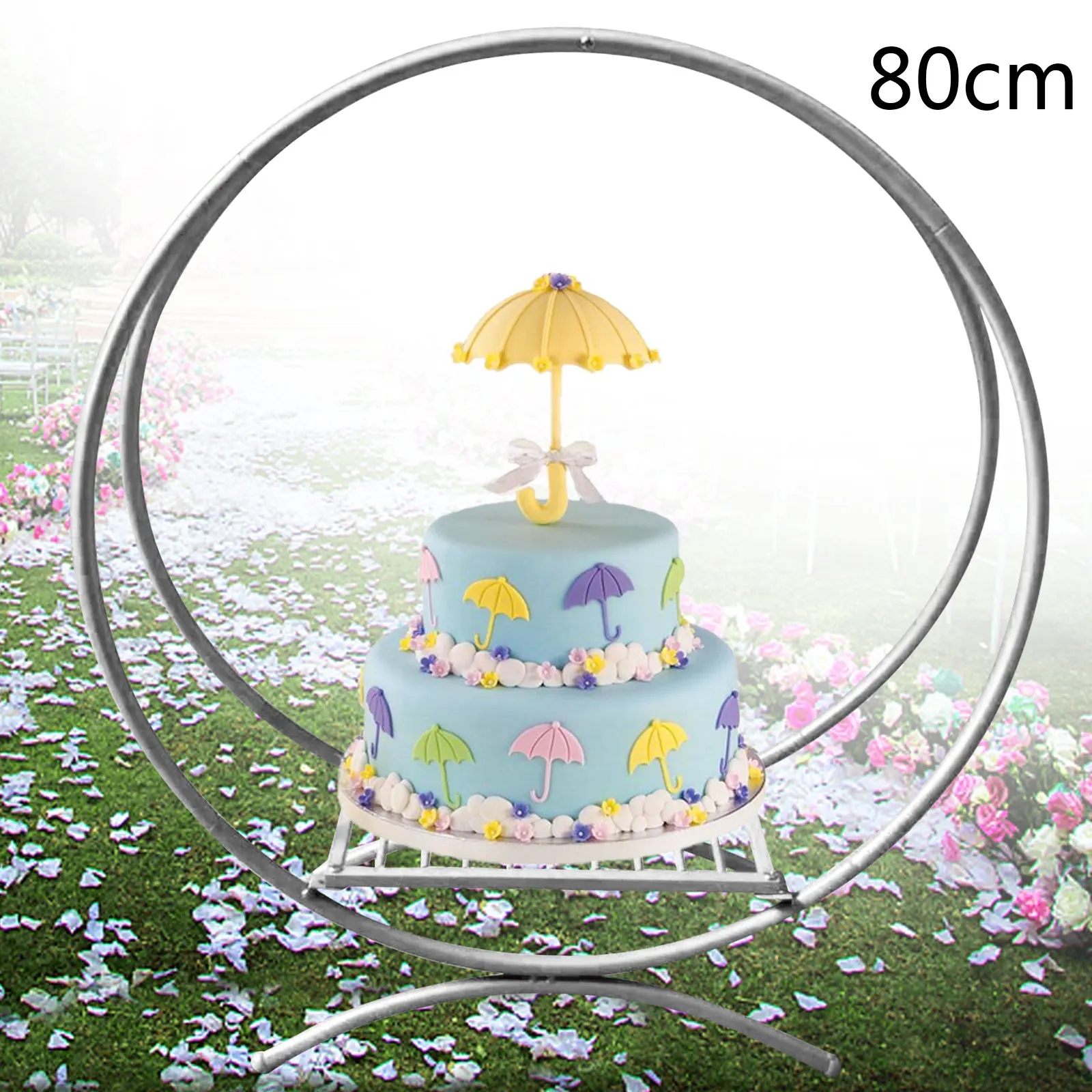 

Double Circle Wedding Arch Rack Cake Display Stand Balloons Flower Holder Background Silver/Gold