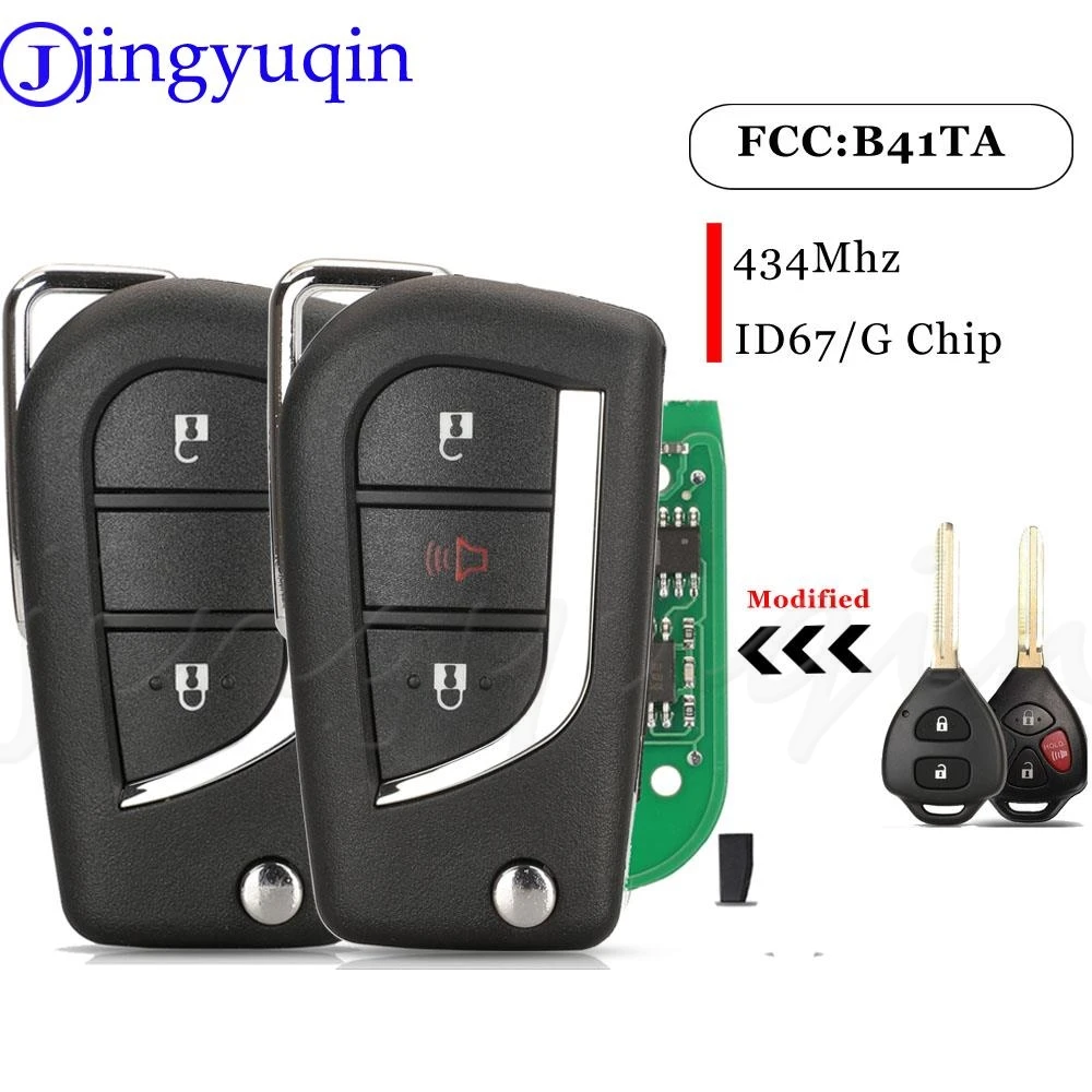 Jingyuqin 2/3 Buttons Modified Remote Key 433Mhz ID67 ID-G B41TA For Toyota Hilux Camry Corolla Vios Fortuner Yaris Innova