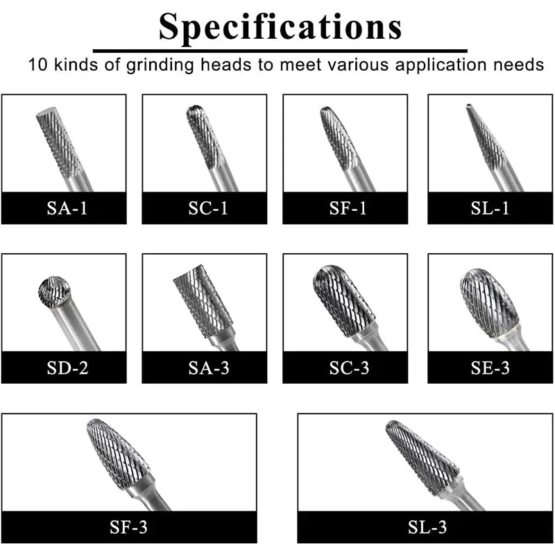 Imagem -05 - Conjunto de Rebarbas de Carboneto 10 Peças Corte Duplo Carboneto Sólido Conjunto de Rebarbas Rotativas Haste de Brocas para Aço Escultura em Metal Polimento