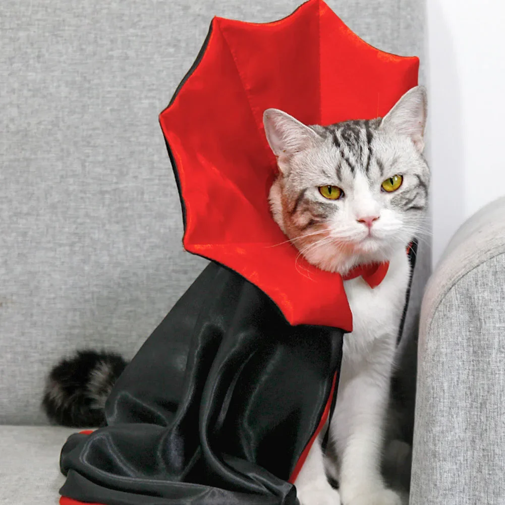 Halloween Pet Costumes Cute Cosplay Vampire Cloak Cat Dog Cap with Horns Kitten Puppy Cape Pet Dress Up Clothes Dog Accessories