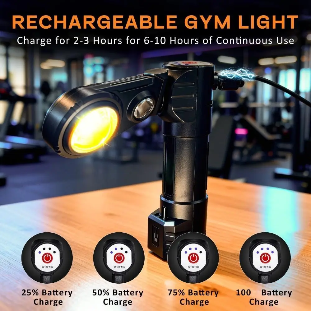 180° Foldable Gym Lamp 2-Color Light Source Magnetic Base Rechargeable Led Light Multi-Functional Rechargeable Foldable Headlamp