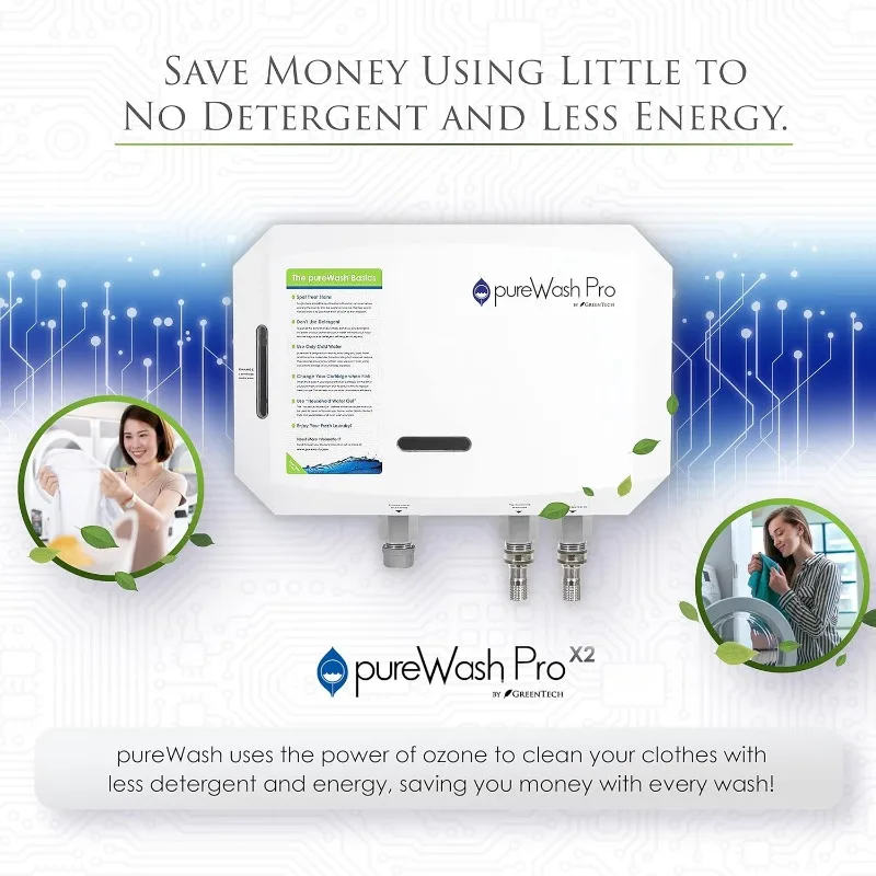 Greentech Environmental pureWash Pro X2 Detergent-Less Laundry System - Ozone Generator for Washing Machines