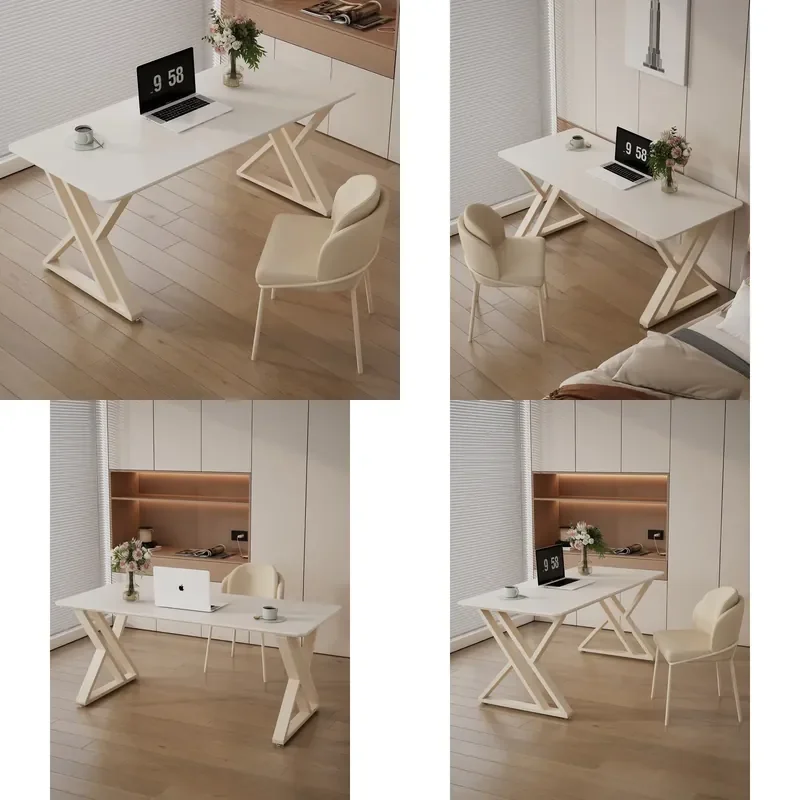 Modern Simple Cream Marble Rectangular Writing Desk Steel Home Student Study Bedroom Office Desk