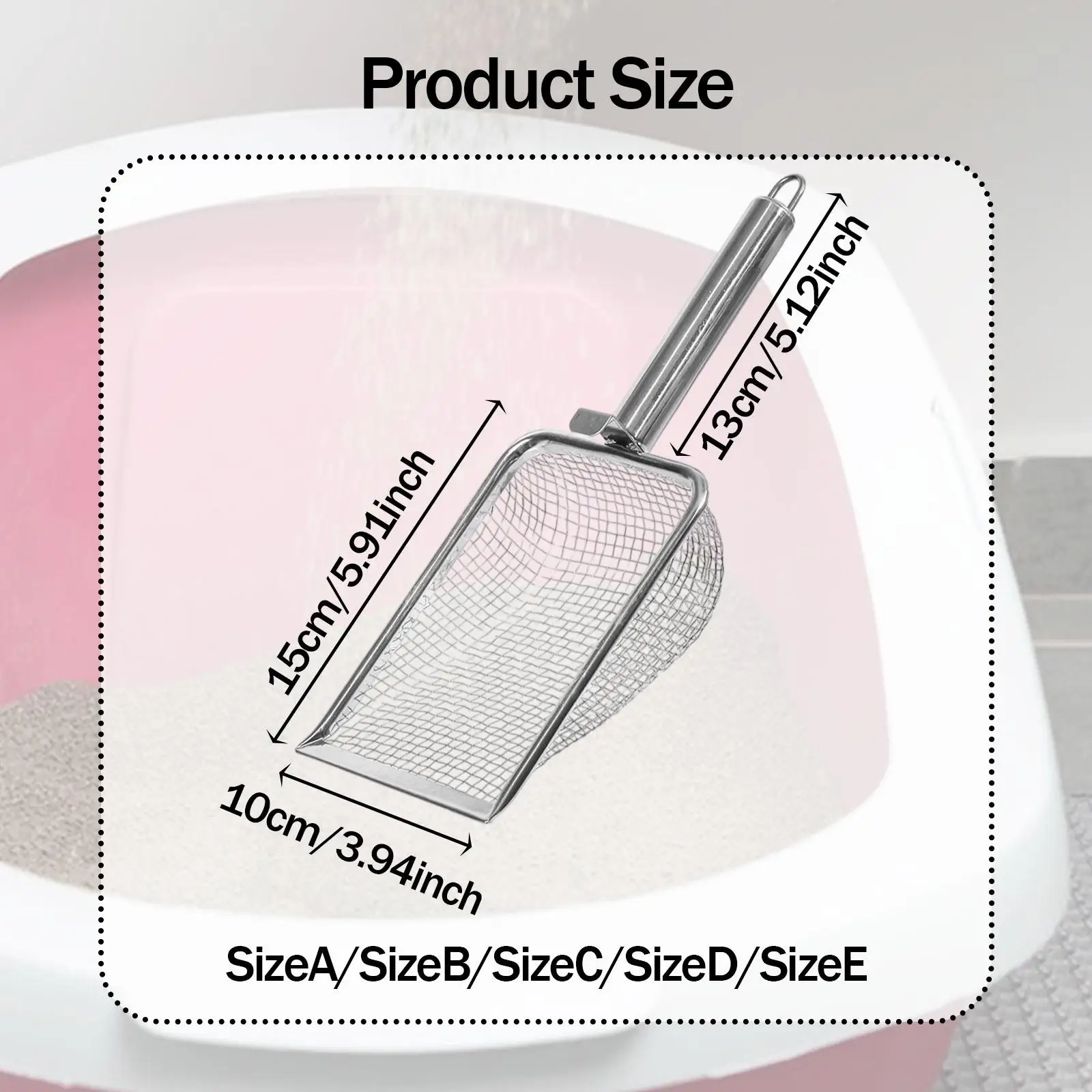 Herramienta de limpieza para paletas de arena para gatos, limpiador de arena para tamizar de acero inoxidable, pala de malla multifuncional de alta resistencia y práctica