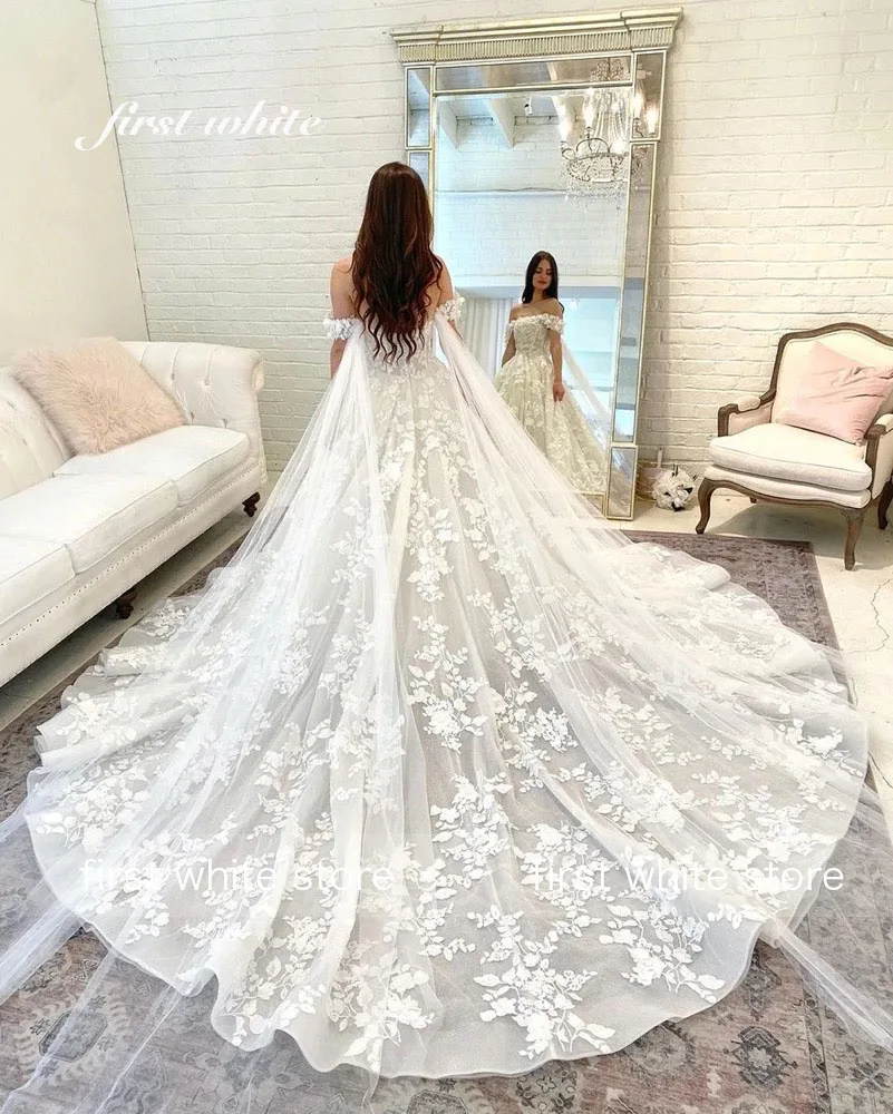 Customized Elegant A Line Wedding Dress Lace Applique Bridal Gowns Sweetheart Neck Off The Shoulder Dresses Robe de Mariée