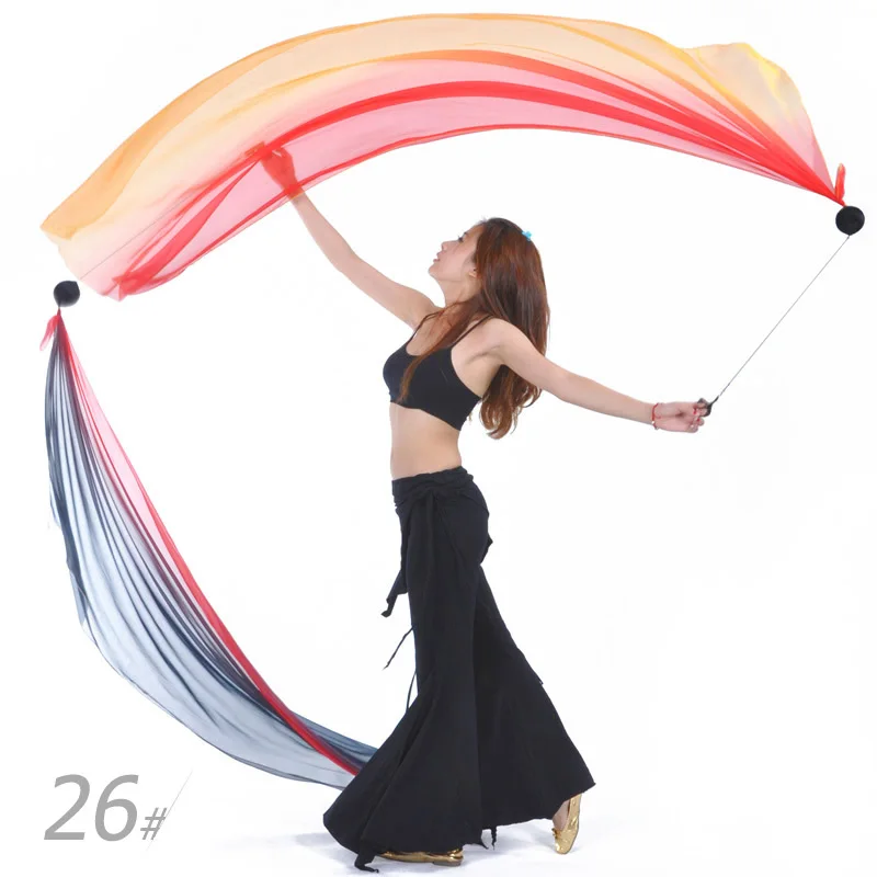 Conjunto de velo de seda y Bola de cadena Poi para mujer, accesorios de danza del vientre, Bola de mano, colorido, Poi, escenario especial, Prpos