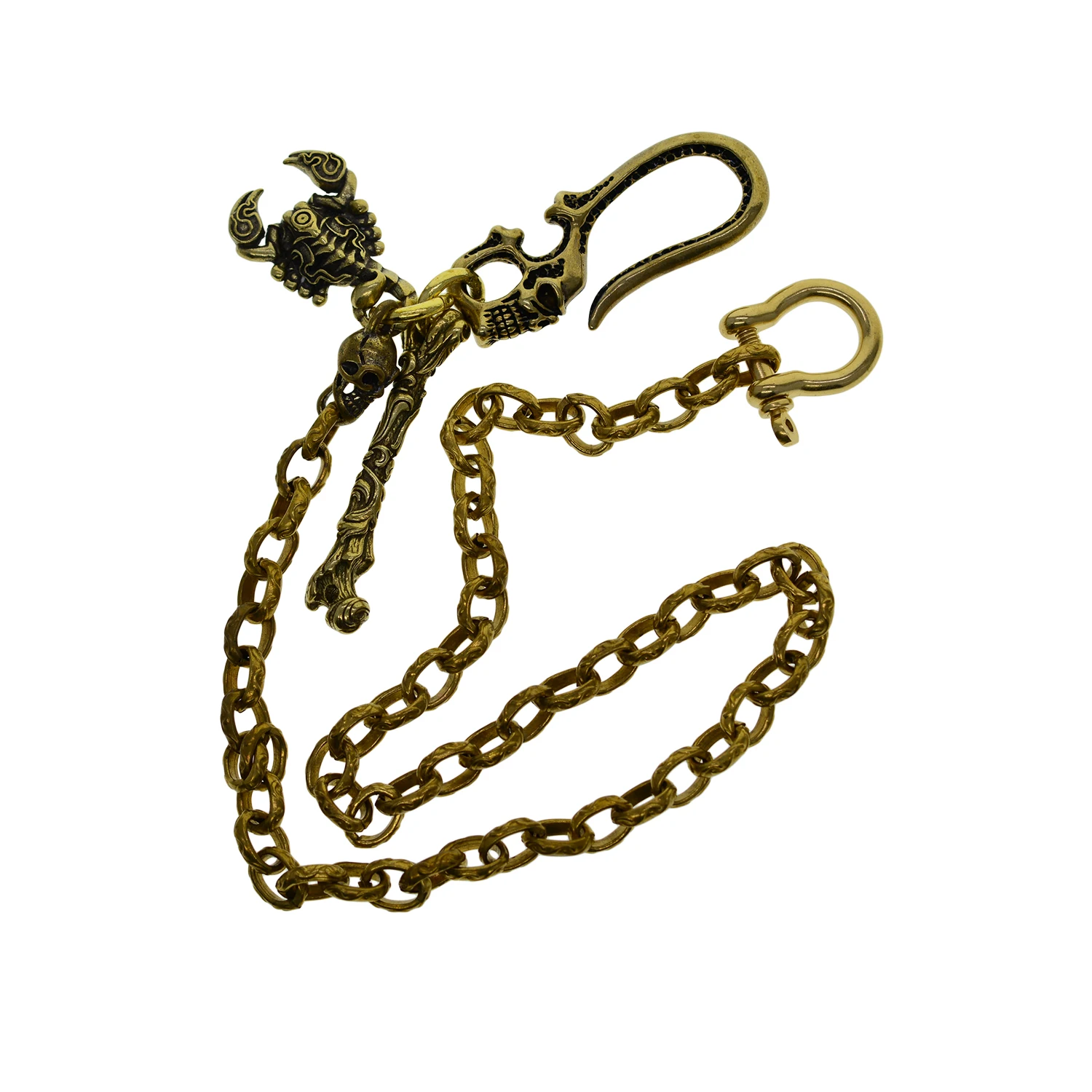 brass Skull Scorpion hook Italy link pattern chain Biker punk jean chains trousers chains keychains shackle key chains rings