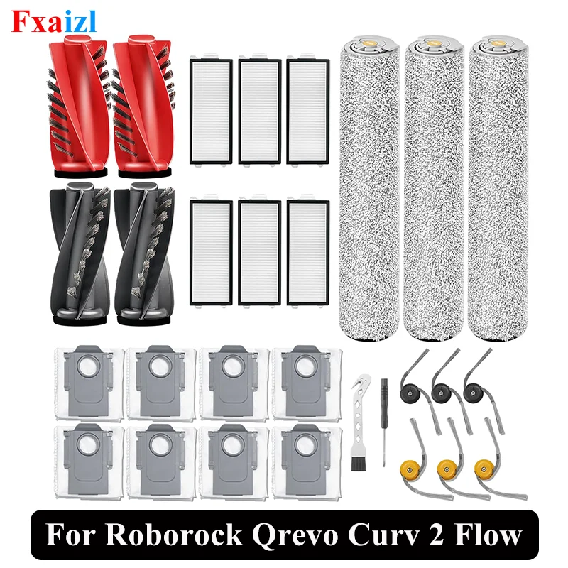 Für Roborock Qrevo Curv 2 Flow Hauptbürste, Seitenbürste, Wischmopps, Staubbeutel, HEPA-Filter, P20 Laufwasser-Staubsauger Zubehörteile