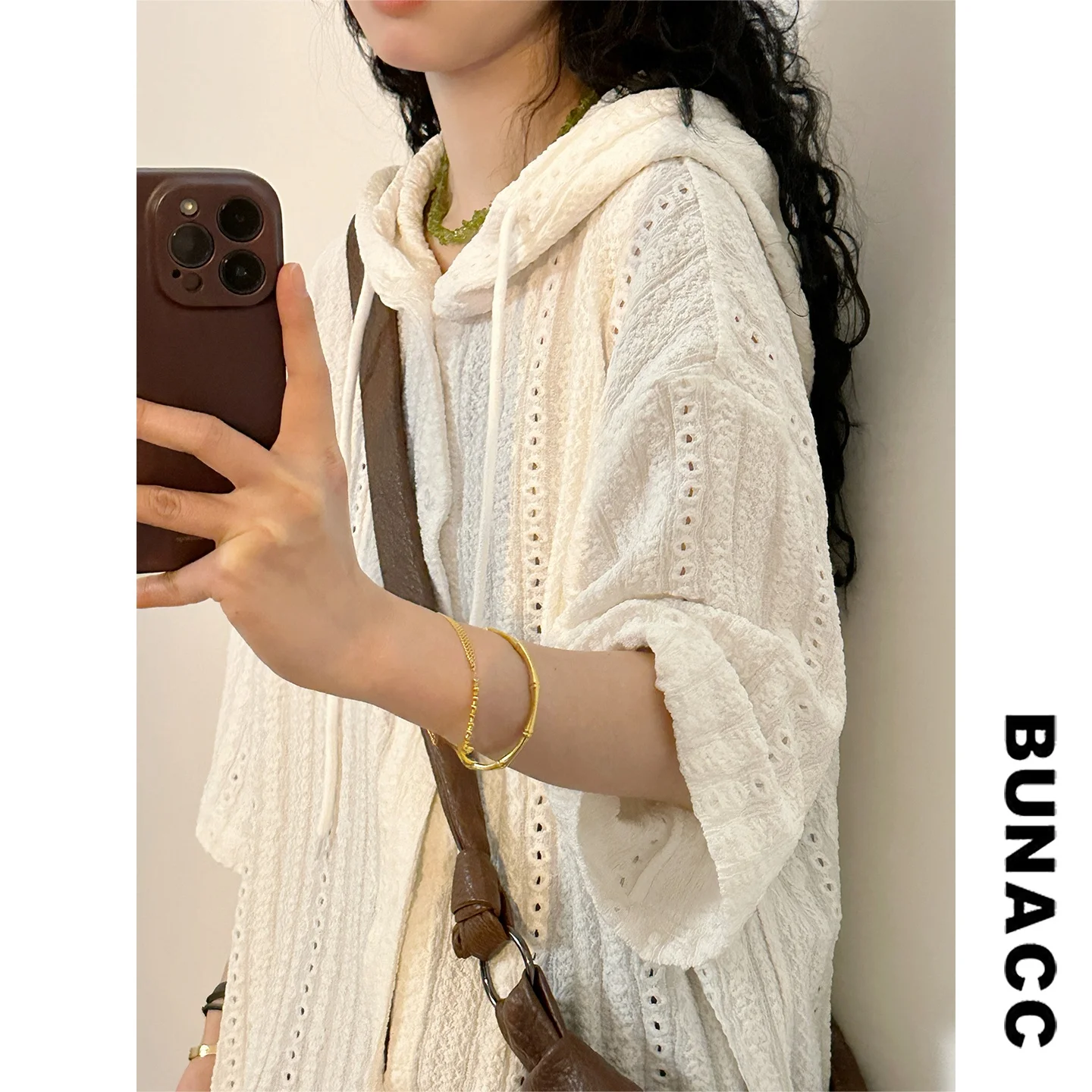 

Retro American Lazy Sle Hollow out Hooded irt Loose ort Sve ex Trendy Top Streetwear Casual Collar Button up