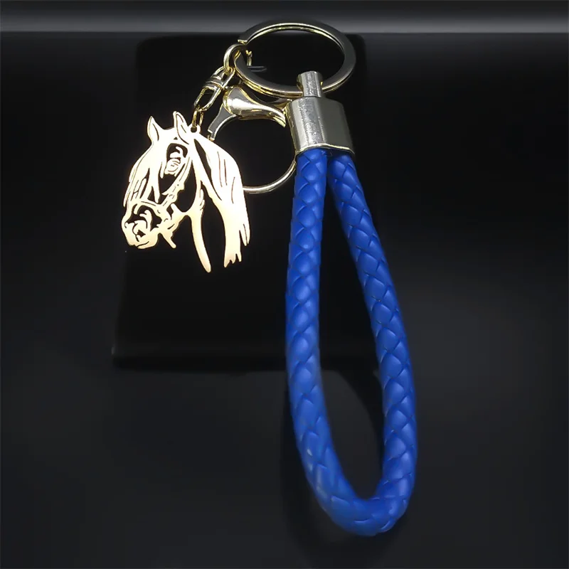 Fashion Horse Keychain for Women Men Blue Color Animal Horses Lover Key Ring Bag Accessories Gift Jewelry llaveros K6330S07