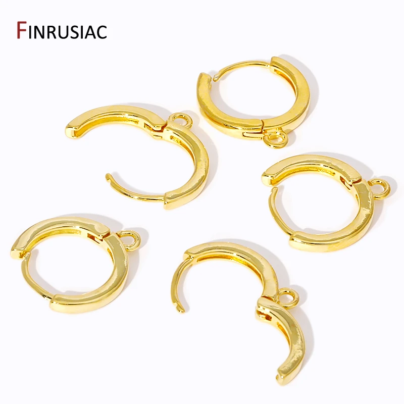 18K Gold Plated Brass Earring Hooks with Loop Round Ear Wires Huggie Hoop Earrings For DIY Dangle Earring Making Findings