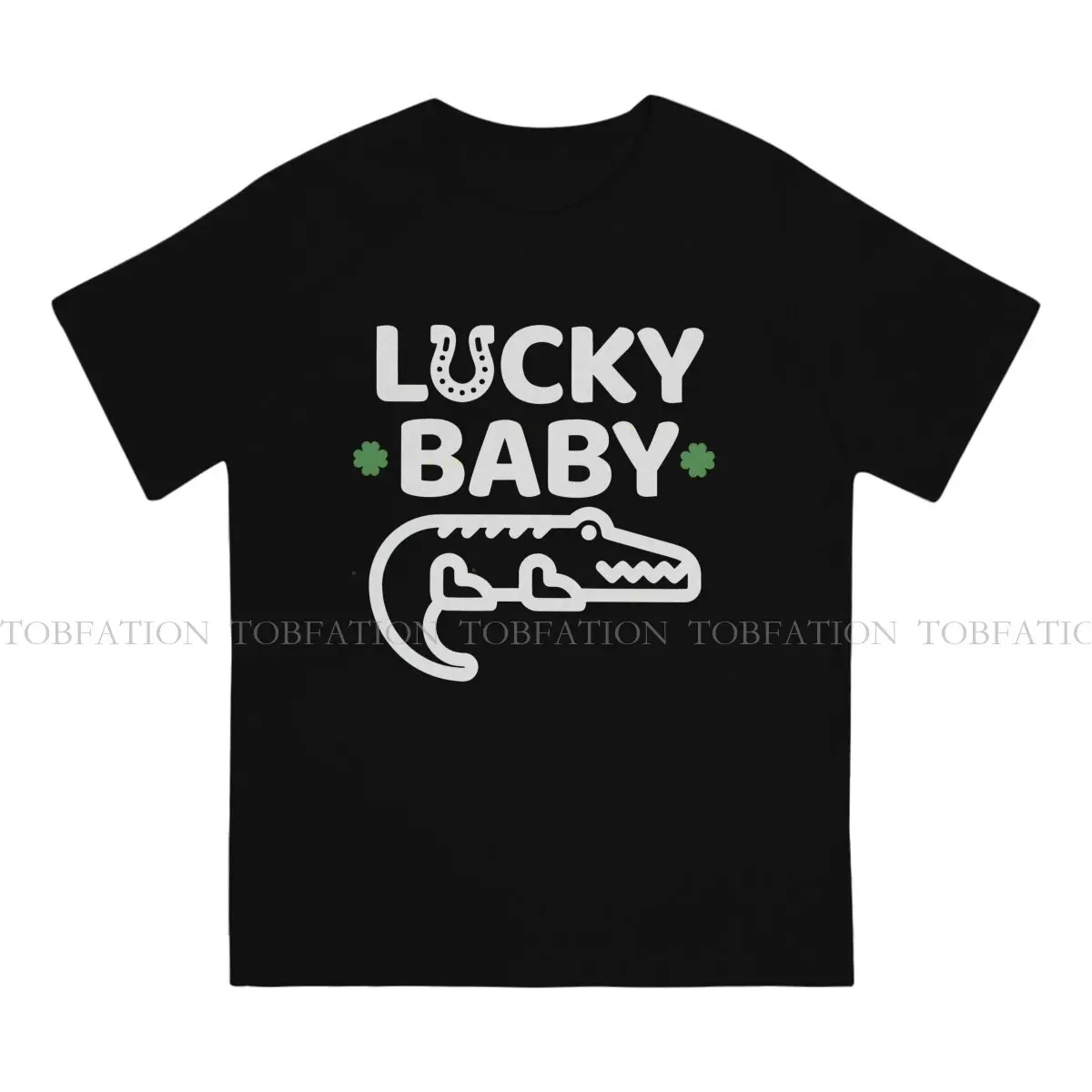 Lucky Irish Baby Crocodile For St. Patricks Day Round Collar TShirt Crocodile Wild Animal Pure Cotton Basic T Shirt Men