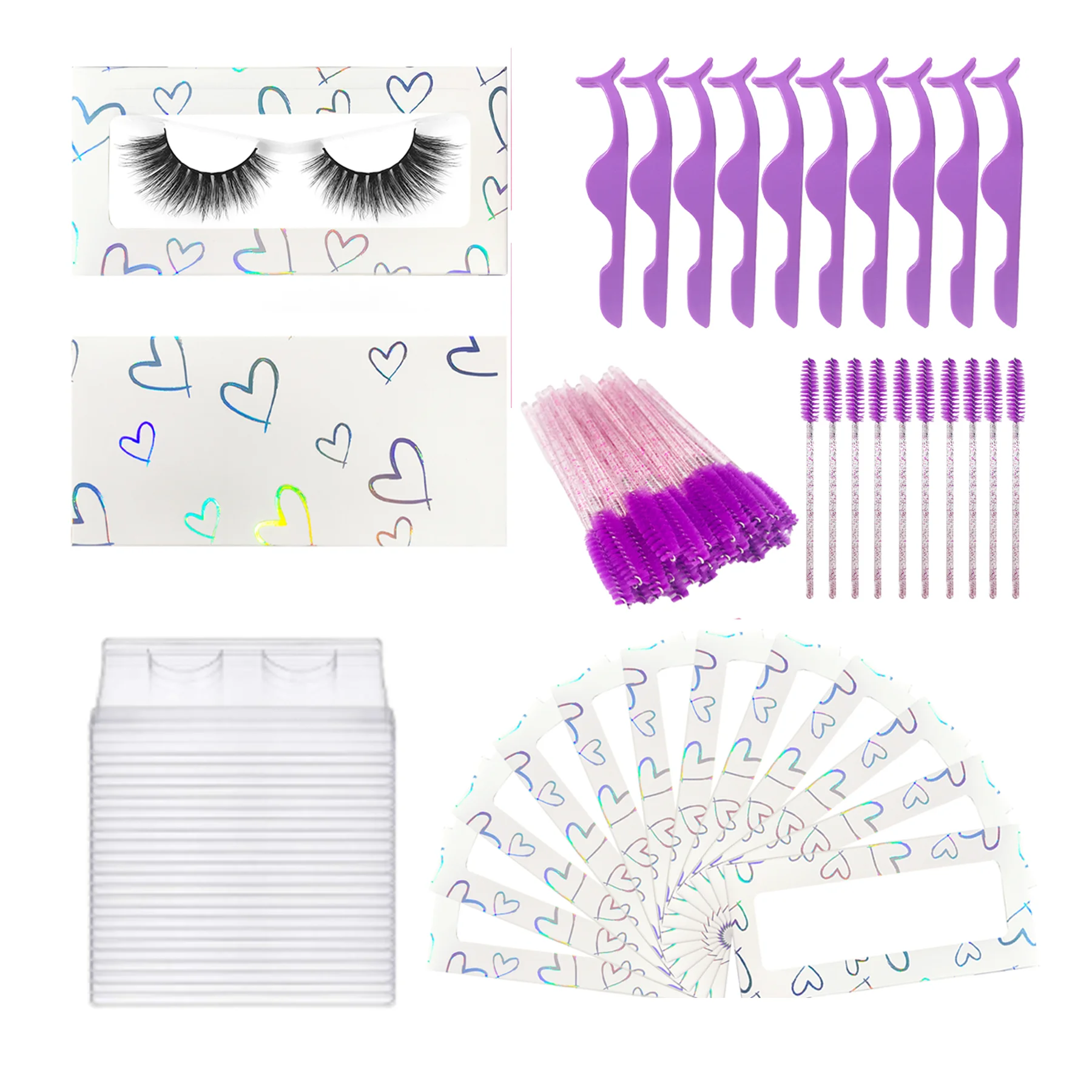 Wholesale Eyelashes Paper Box With Lash Trays Brush Tweezers Applicator For Fluffy Natural Long Wispy Strip Mink Lashes