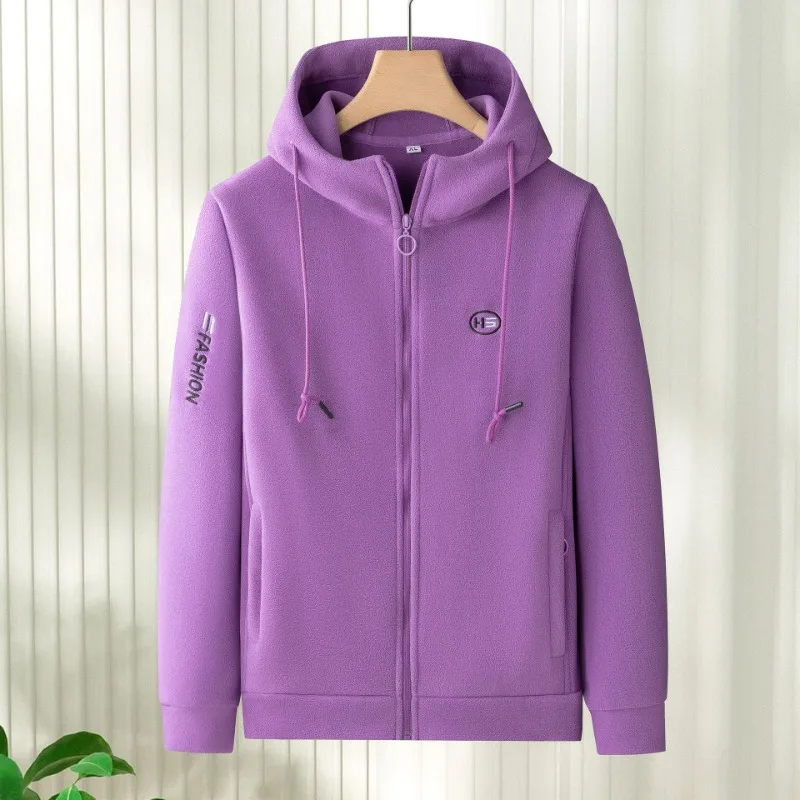 Women Casual Hoodies Printed Letters Warm Polar Fleece Plush Lamb Cardigan Jacket Coat Cashmere Zipper Loose Fit Sweatershirt