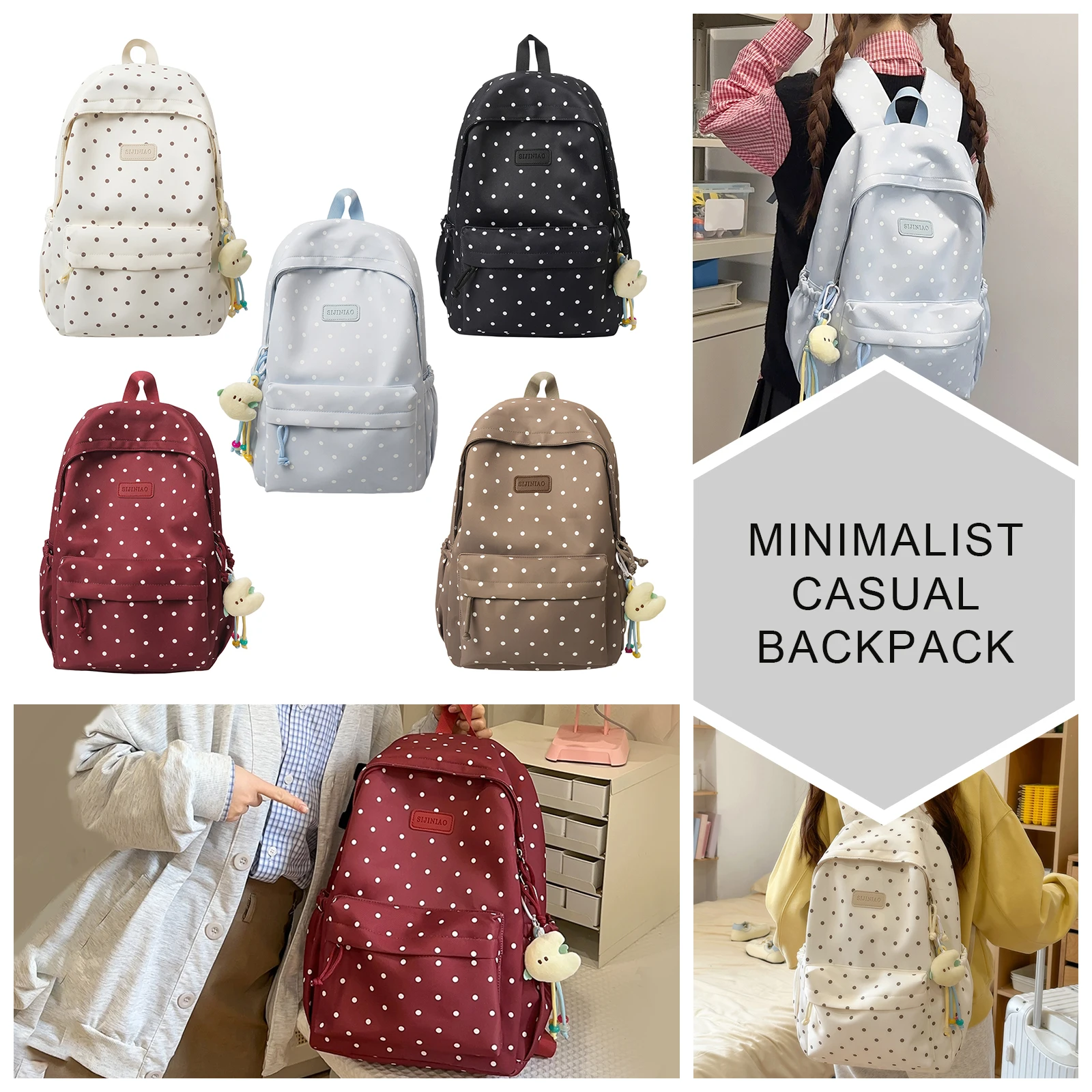 Cute Polka Dot Laptop Backpack Large Capacity Casual Daypack Lightweight for Female Elementary & Middle