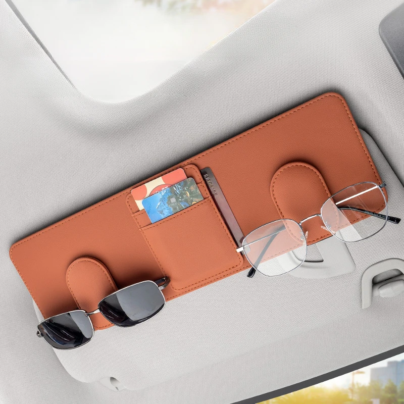

Car Sun Visor Glasses Storage Leather Multi-Function Auto Sunglasses Holder Cards Organizer Pouch Sunshade Interior Accessories