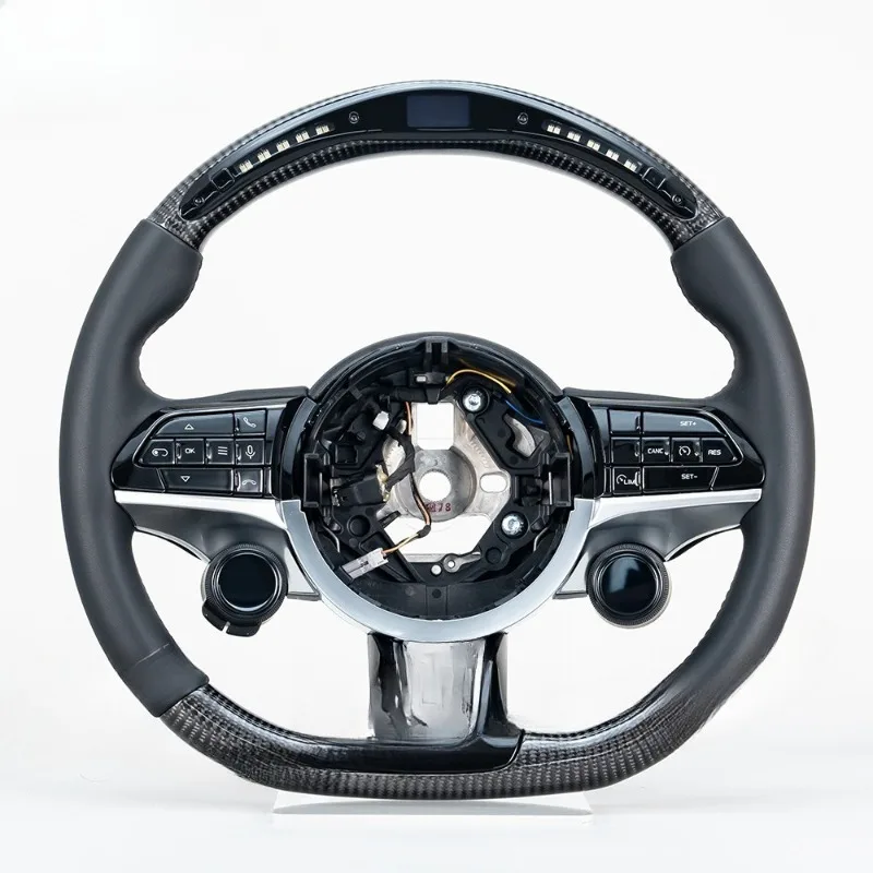 Multifunctional black carbon fiber flat leather modified steering wheel for car modification