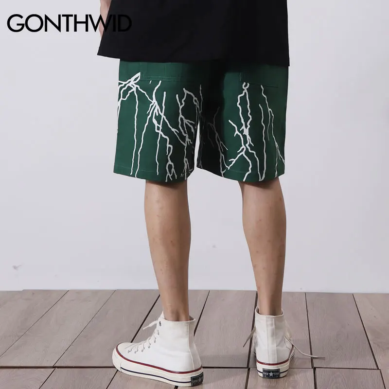 GONTHWID Harajuku Graffiti Print Shorts Harajuku Hip Hop Casual Baggy Pockets Short Trousers Streetwear Men Summer Fashion Pants