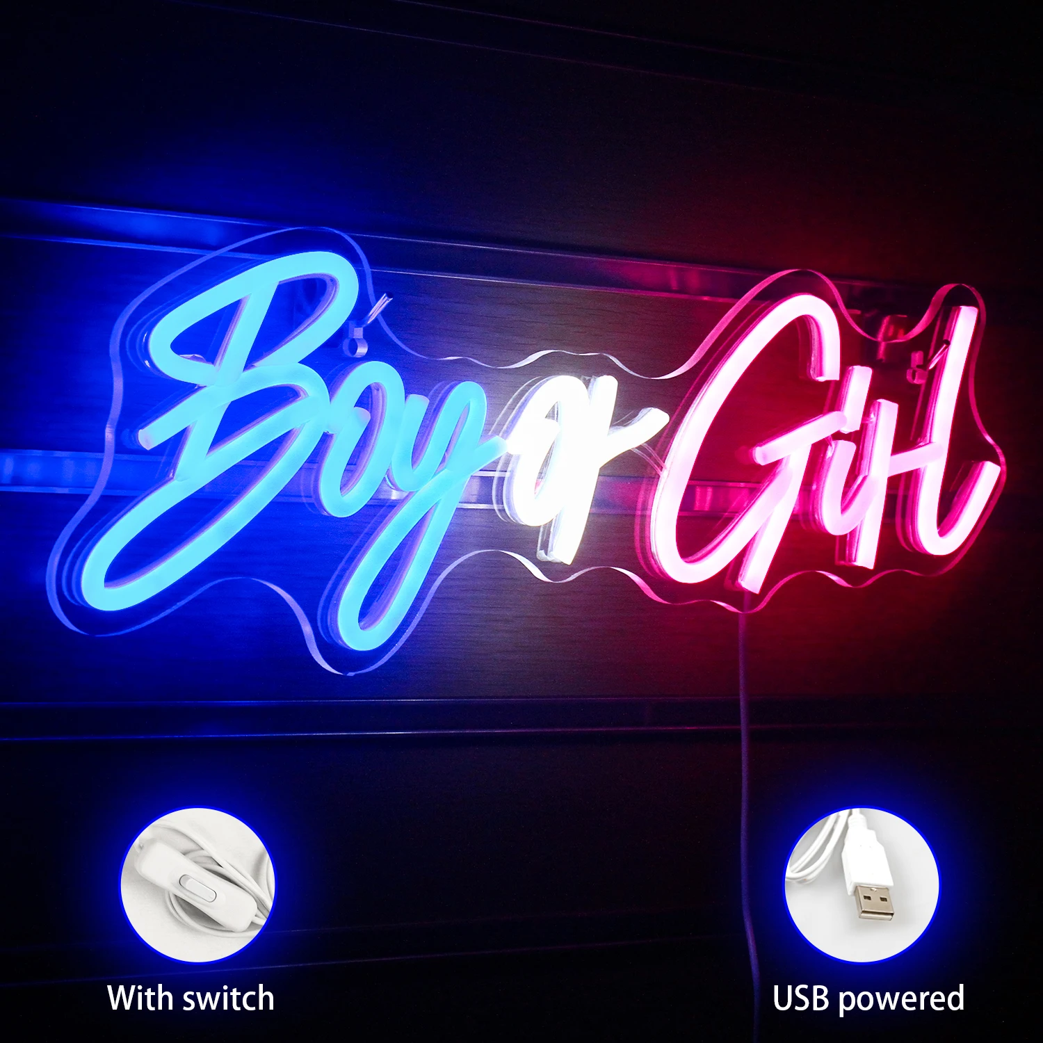 Boy or Girl Neon Sign for Wall Decor Wedding Birthday Party Bar Gift Restaurant Office Art Wall Decor Light Up Sign USB Supply