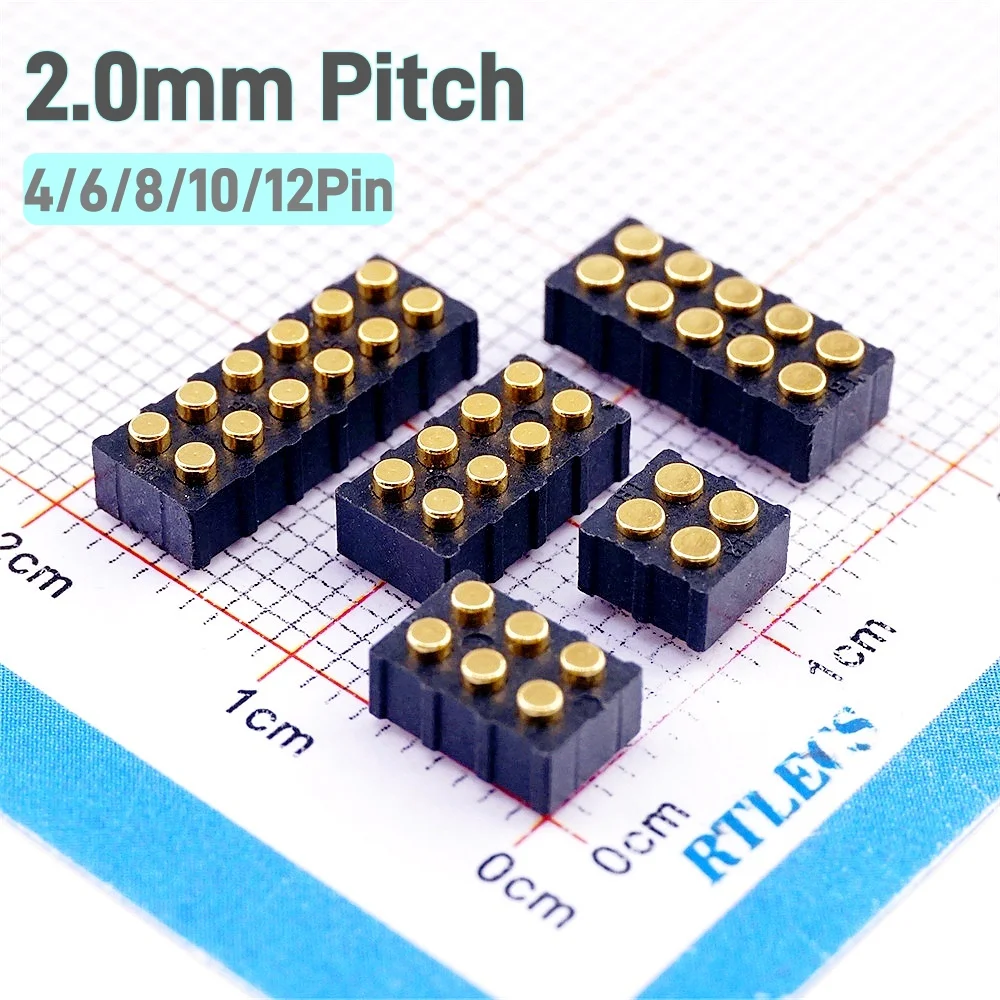 2/5 Stück federbelasteter Pogo-Pin-Stecker, männlich, 2,0 mm Rastermaß, 4, 6, 8, 10 Pin, 5, 6, 7, 8 mm Buchse, doppelte Reihen, Halterung, PCB, SMD, vergoldet – Detail 9