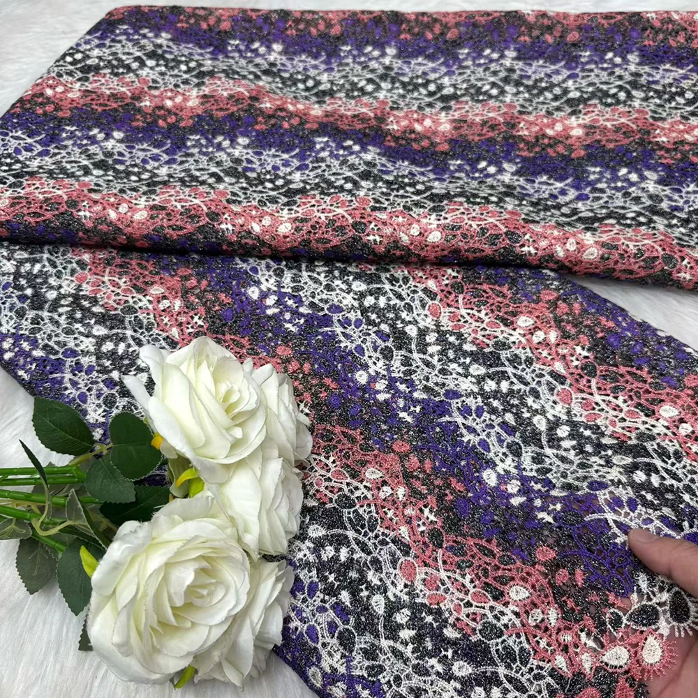 

Newest Multicolore Embroidered Water Soluble Lace Fabric High Quality African Guipure Cord Lace Fabric For Sewing Women Dresses