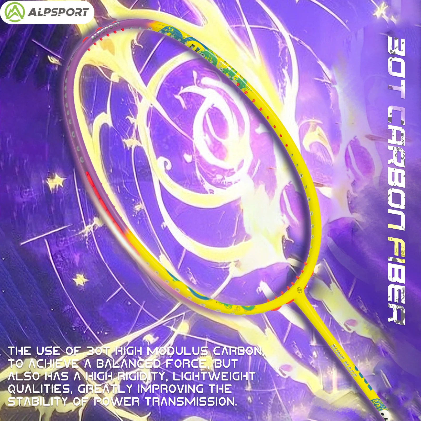  مضرب ALPSPORT FW 4U 65g MAX35LBS | 100% كربون كامل من الدرجة الاحترافية + حزام مجاني #1