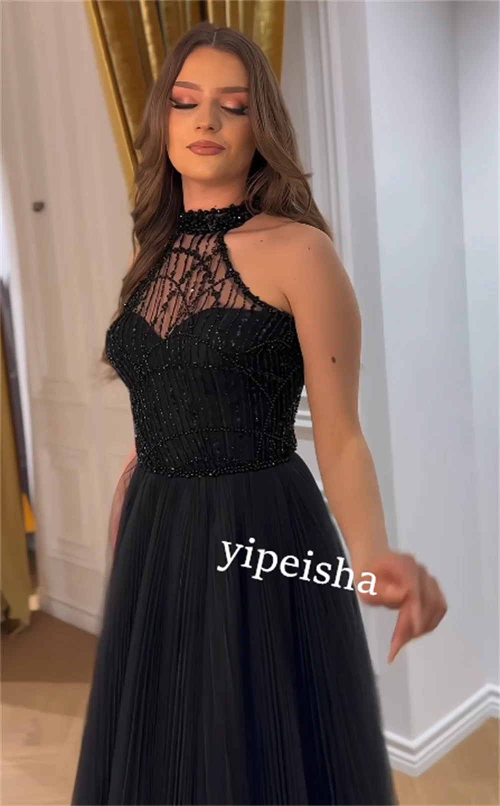 Vestido Midi de tul con lentejuelas para Homecoming, vestido recto con cuello Halter a medida para ocasiones