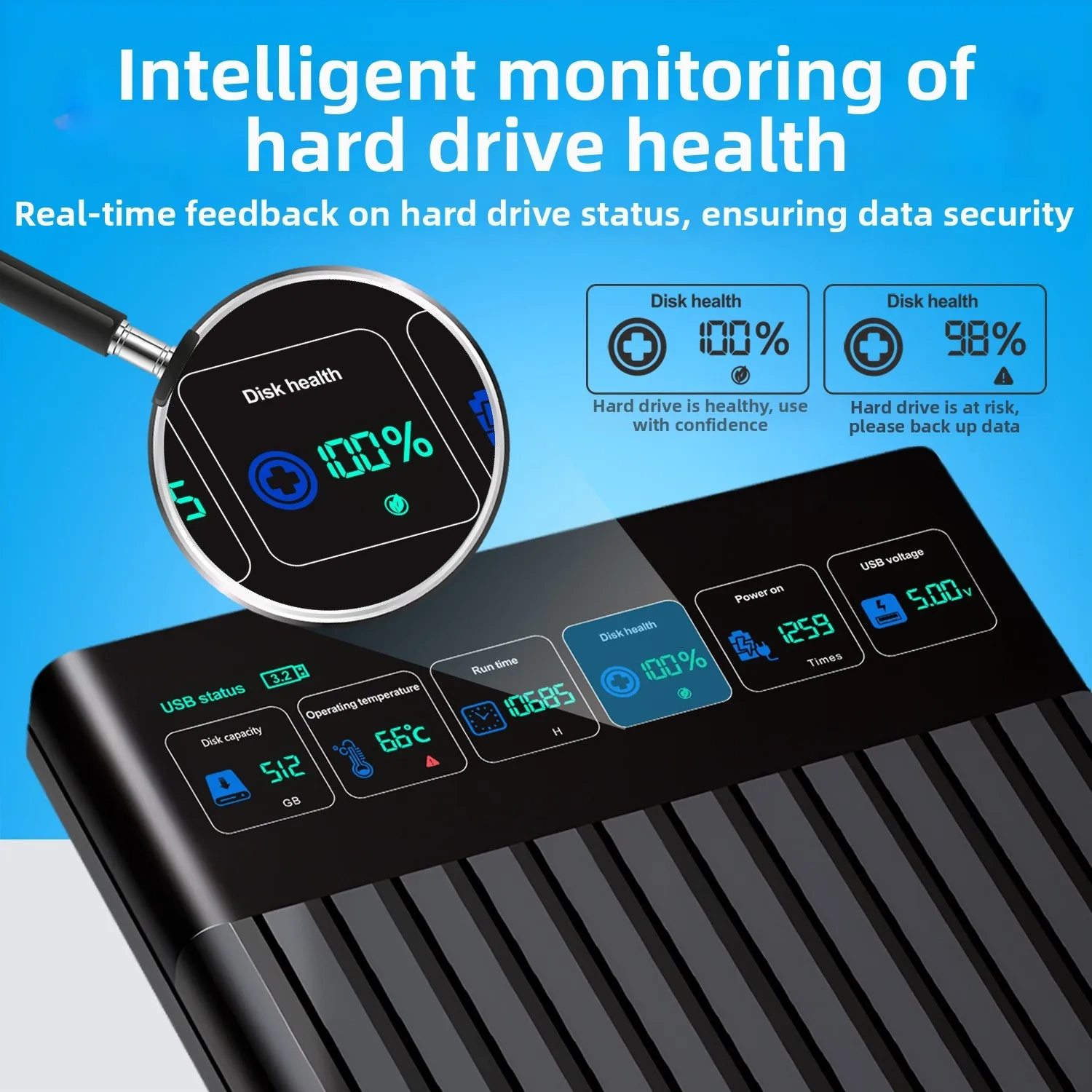 حاوية القرص الصلب USB 3 2 مع شاشة رقمية لصحة القرص في الوقت الحقيقي وسرعة النقل تدعم محرك الأقراص الصلبة SSD #6