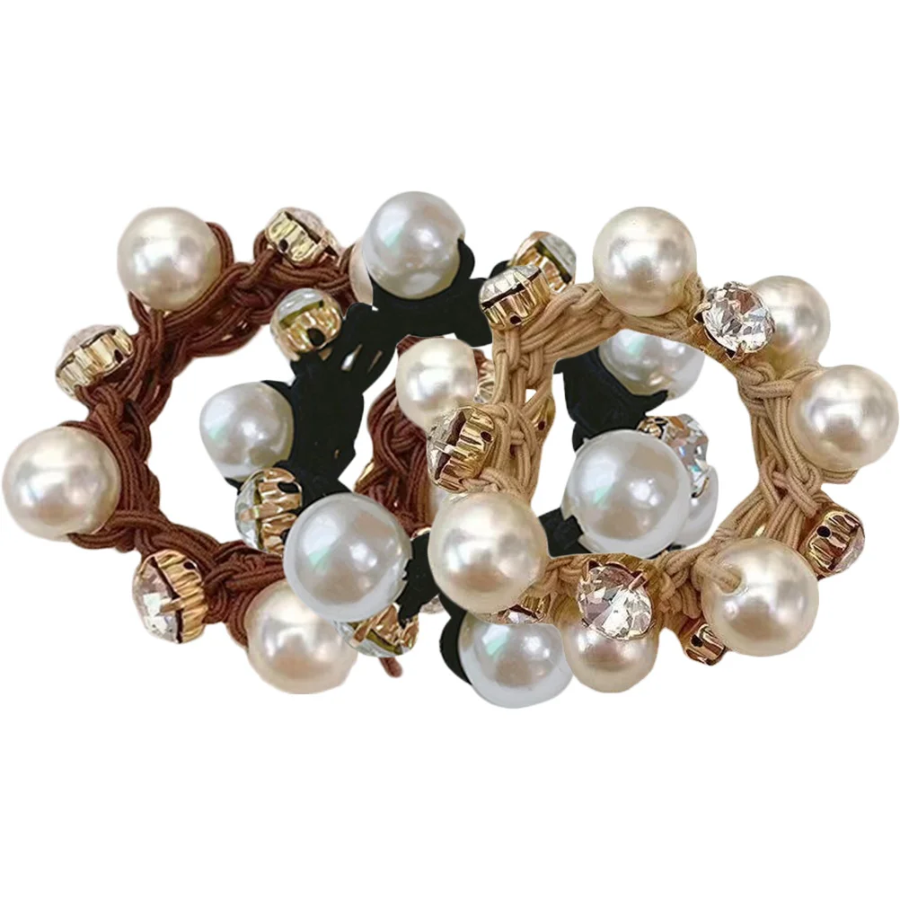 

3pcs Pearl Hair Rope Elegant Lightweight Elastic Fit Most Sizes No Damage Match Gift For Women Girl Hair Accessories