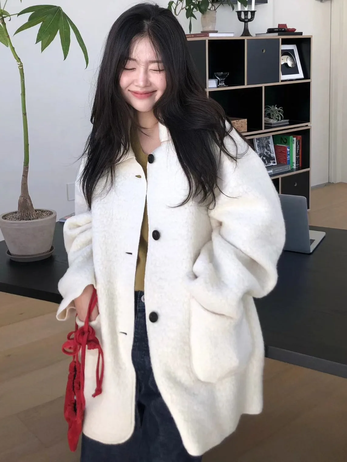 Manteau en fourrure d'agneau pour femme, Double col rabattu, haut de couleur Pure, coréen, doux, moyen et fin, nouvelle collection hiver