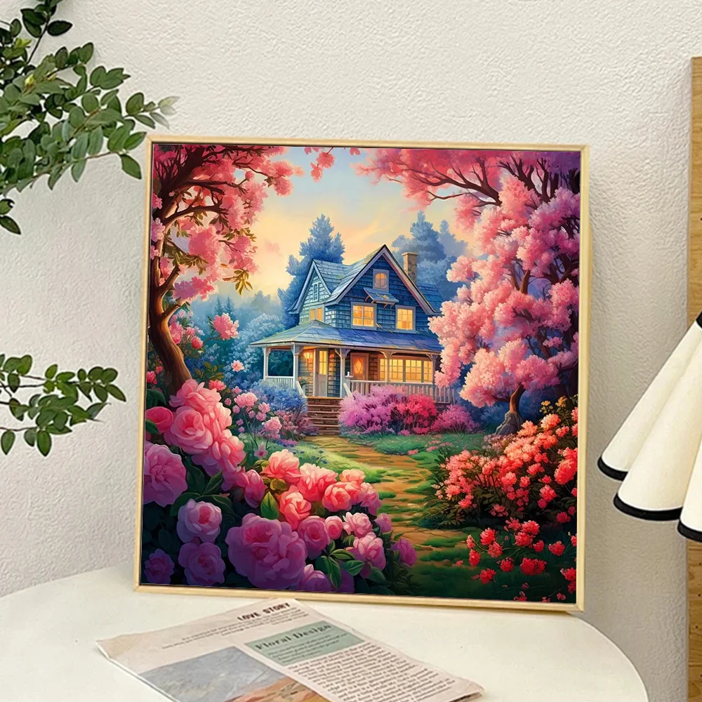 Huacan New Arrivals Diamond Painting Landscape House 5d Diy Drill Mosaic Flower Home Decorative Rhinestone Pictures Craft Kit