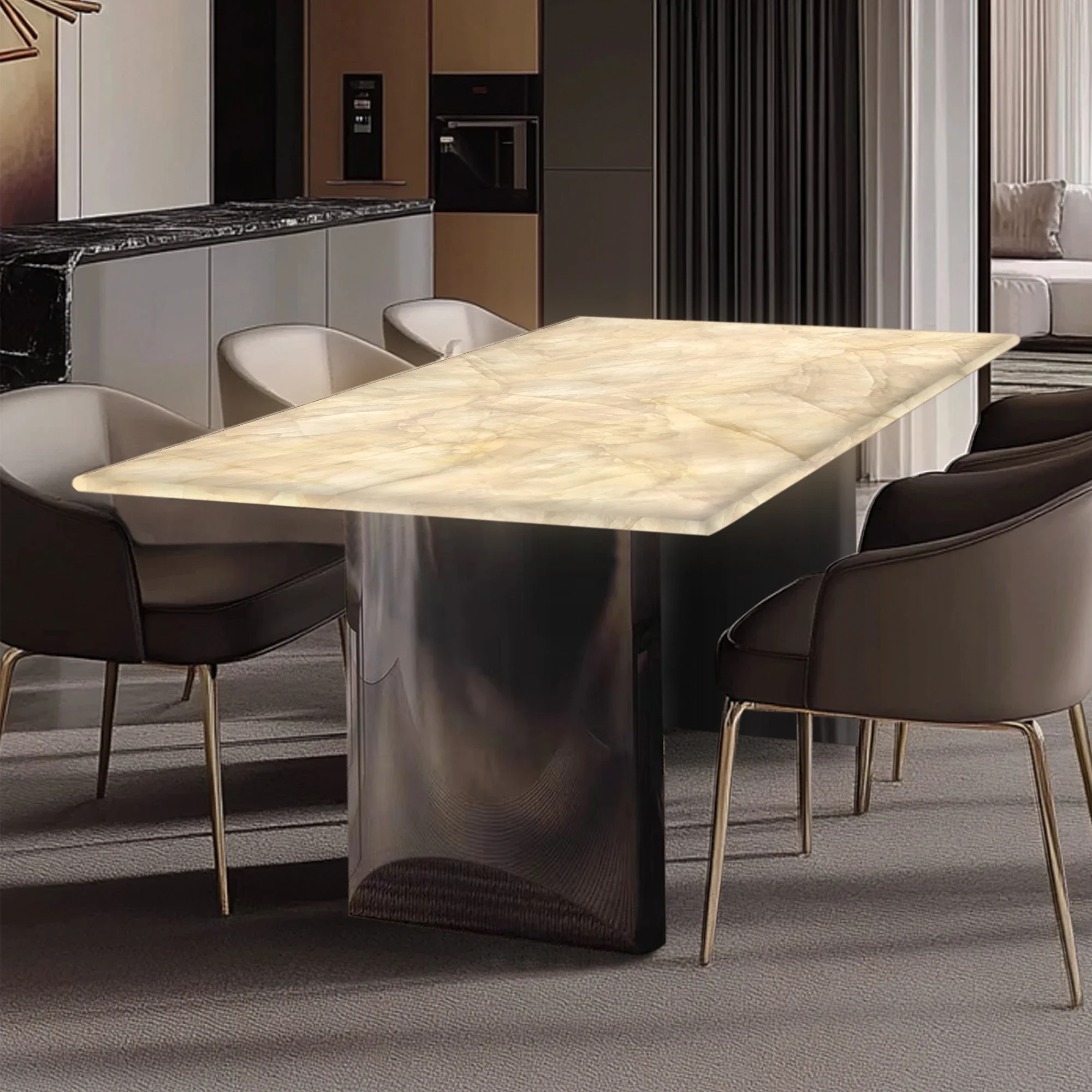 Luminous jade dining table luxury stone luxury villa large flat floor