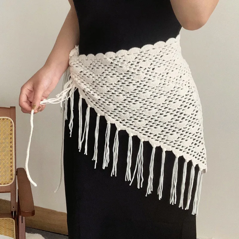 

2025 New Tassels Three-corner Scarf Decorate Waistband Scarf High-end Dress Paired Skirt Shirt Wide Waist Belts for Women Gothic