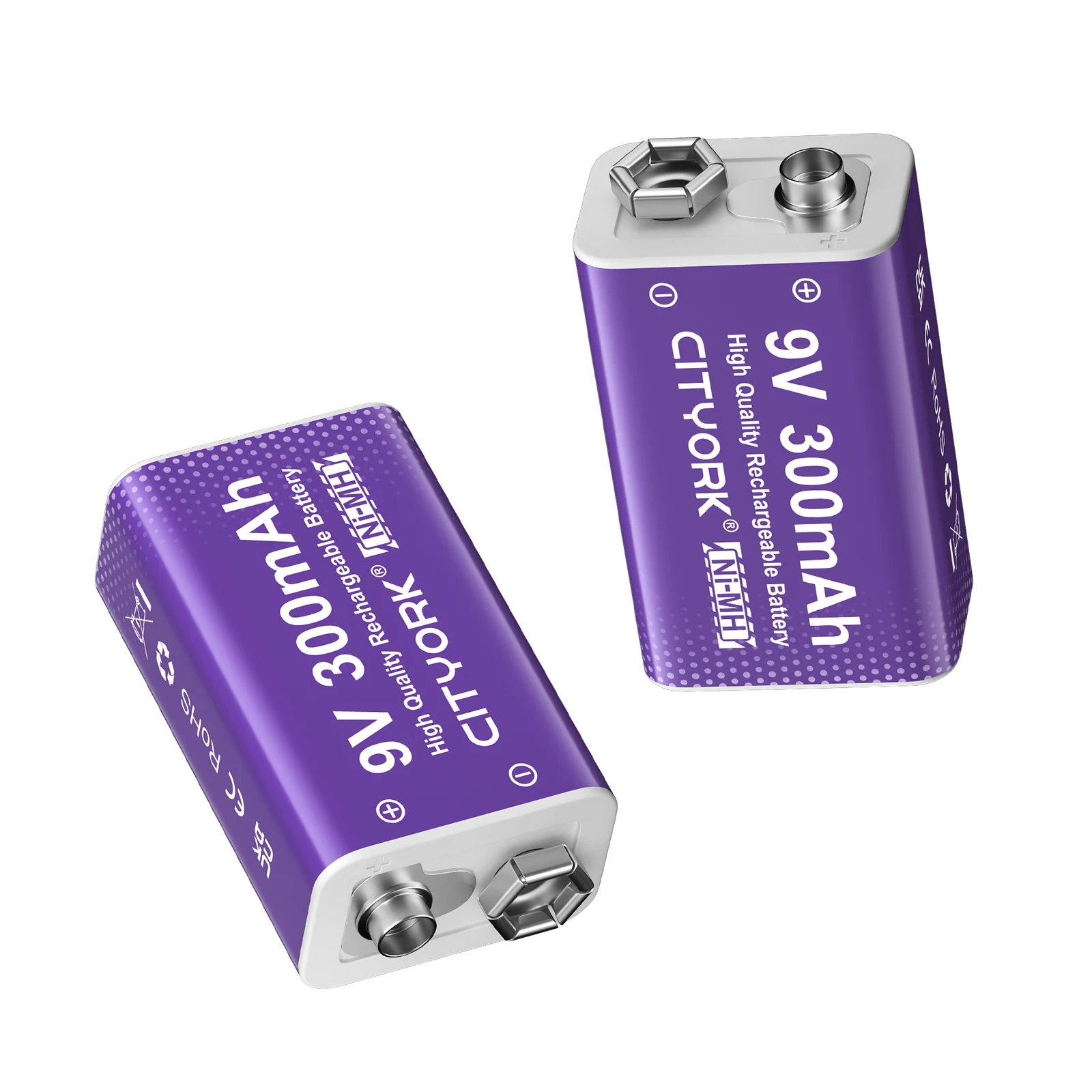 CITYORK 9V NI-MH Rechargeable Battery 300mAh+Smart Battery Charger For 6F22 9V NiCd NiMh Lithium Rechargeable batteries 9v
